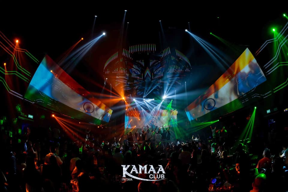 Laser show with Indian flags on the screens at Kamaa Club Pattaya